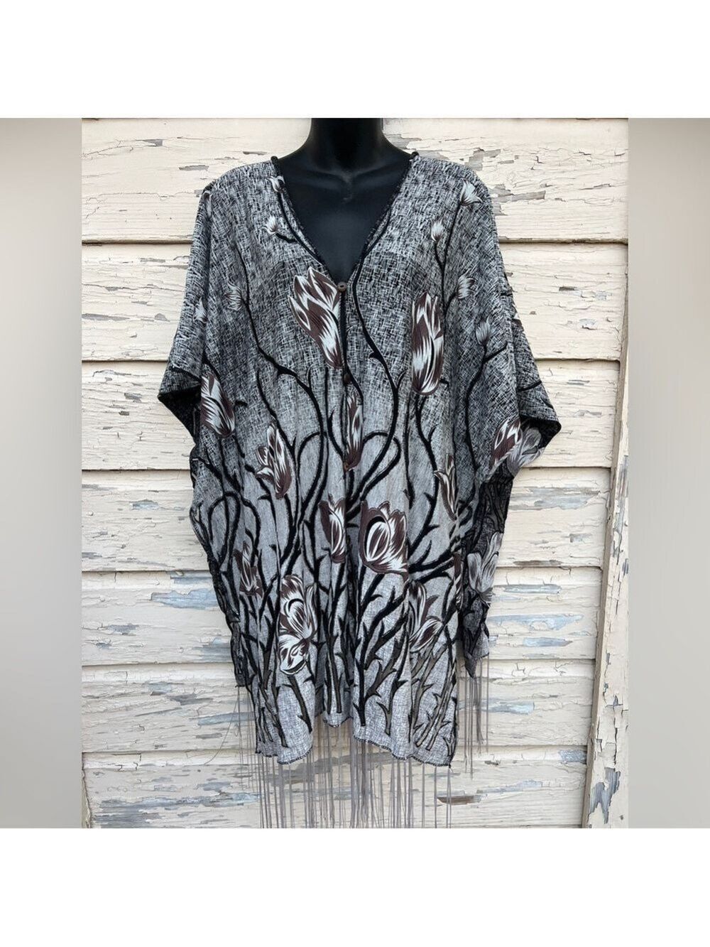 Dark Romantic Fairycore Spring Floral Fringe Kimono Wrap Tulips Poncho